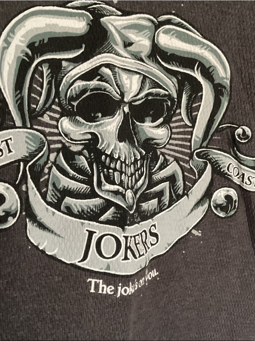 Kirkland Signature Black Sweatshirt with Light Gray Joker Skull Graphic